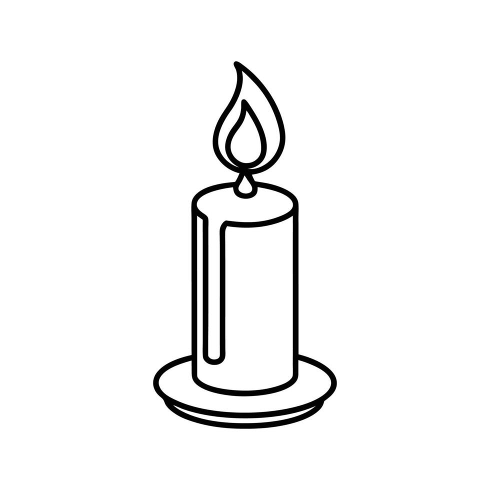 Lit Candle with Flame Line Art Illustration fire burning vector