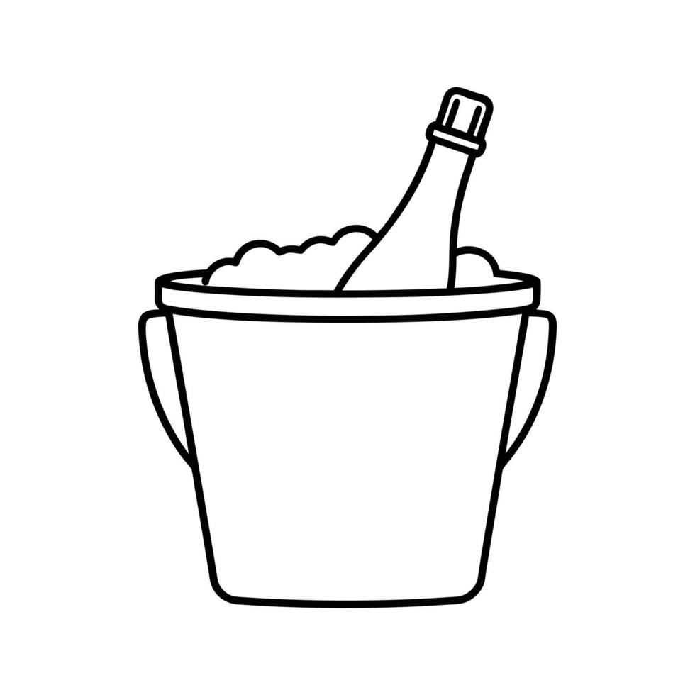 Champagne Bottle in Ice Bucket Line Drawing Black and White vector