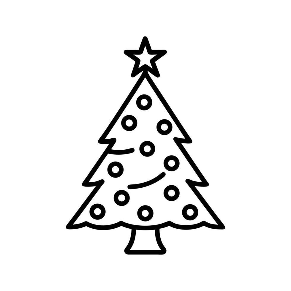 Black Outline Christmas Tree Icon Star Ornaments vector