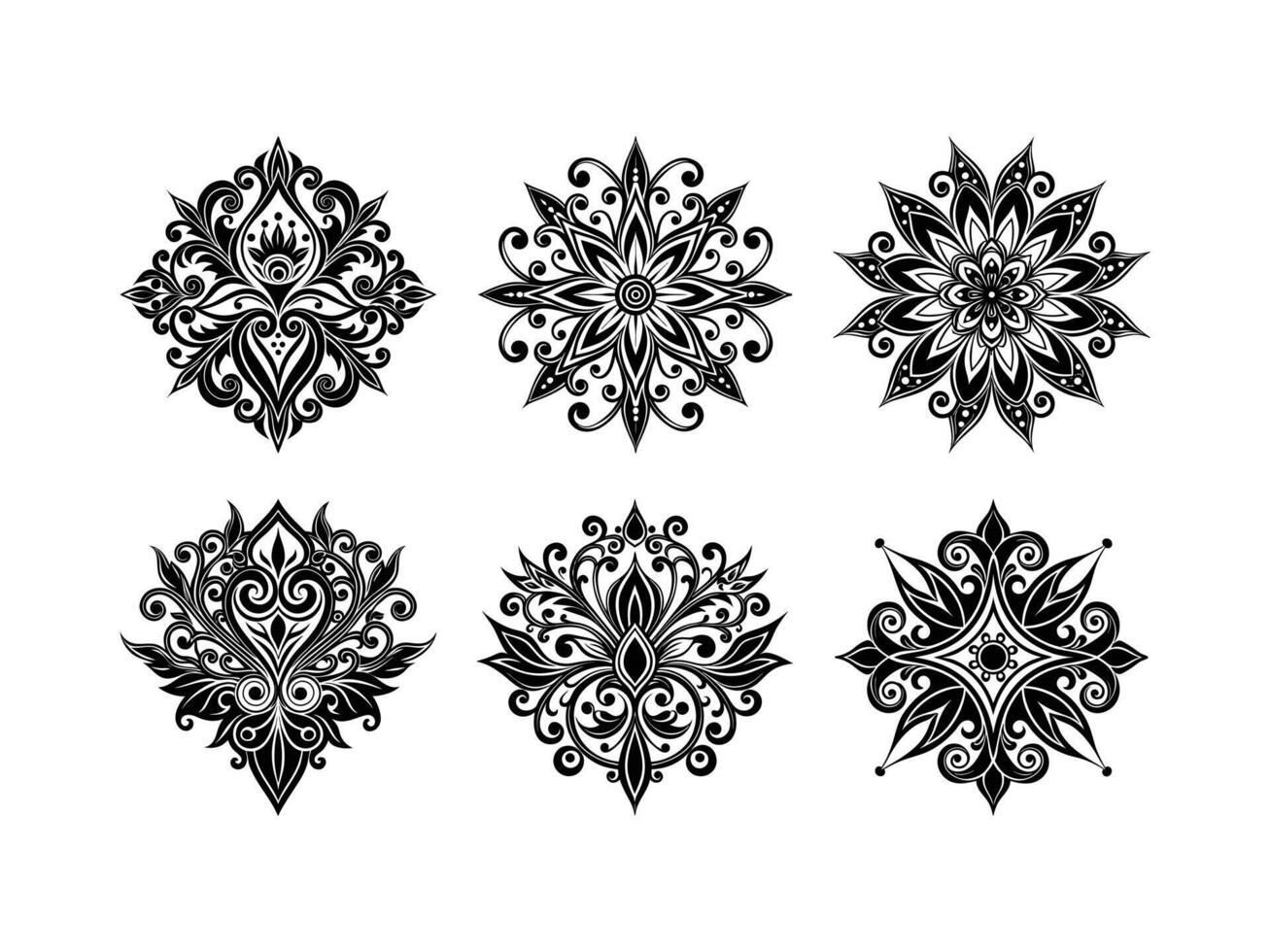 Elegant black and white ornamental floral designs and flourishes on a clean white background vector