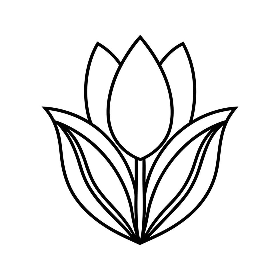 Black Line Art Stylized Tulip Flower Illustration black and white vector