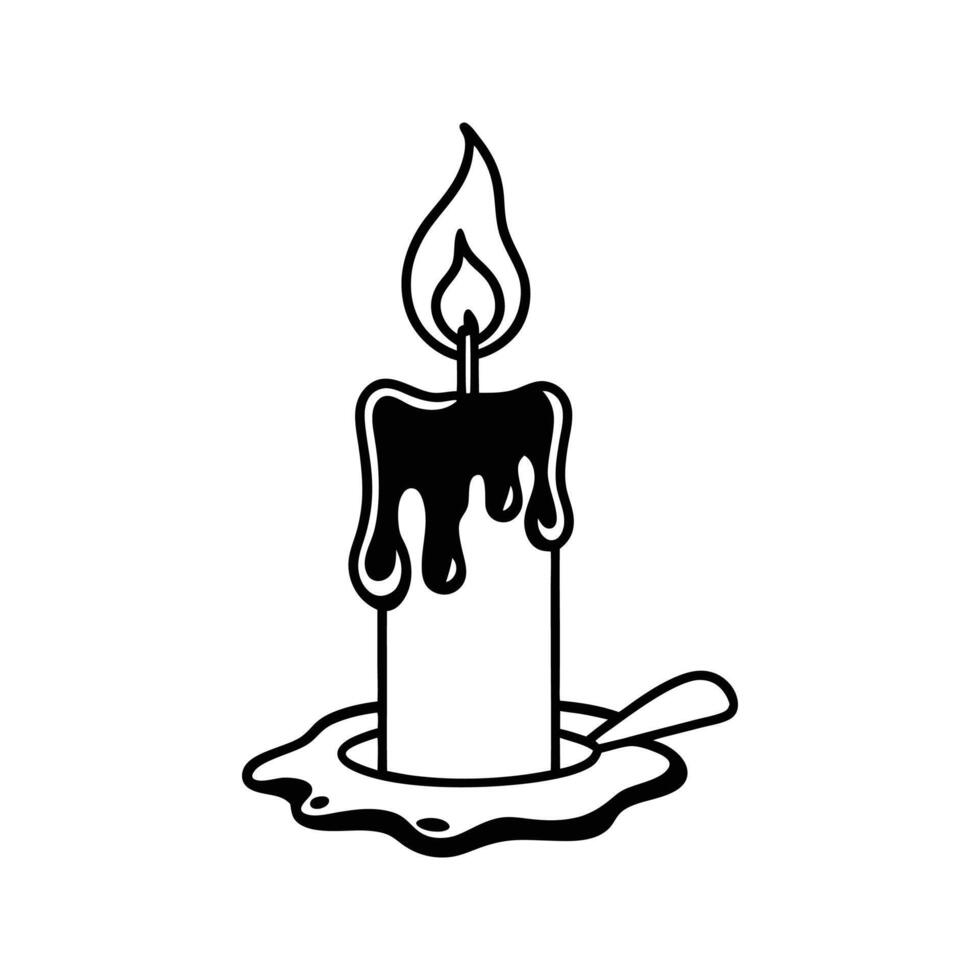 Lit Candle with Melted Wax on Plate burning candle vector
