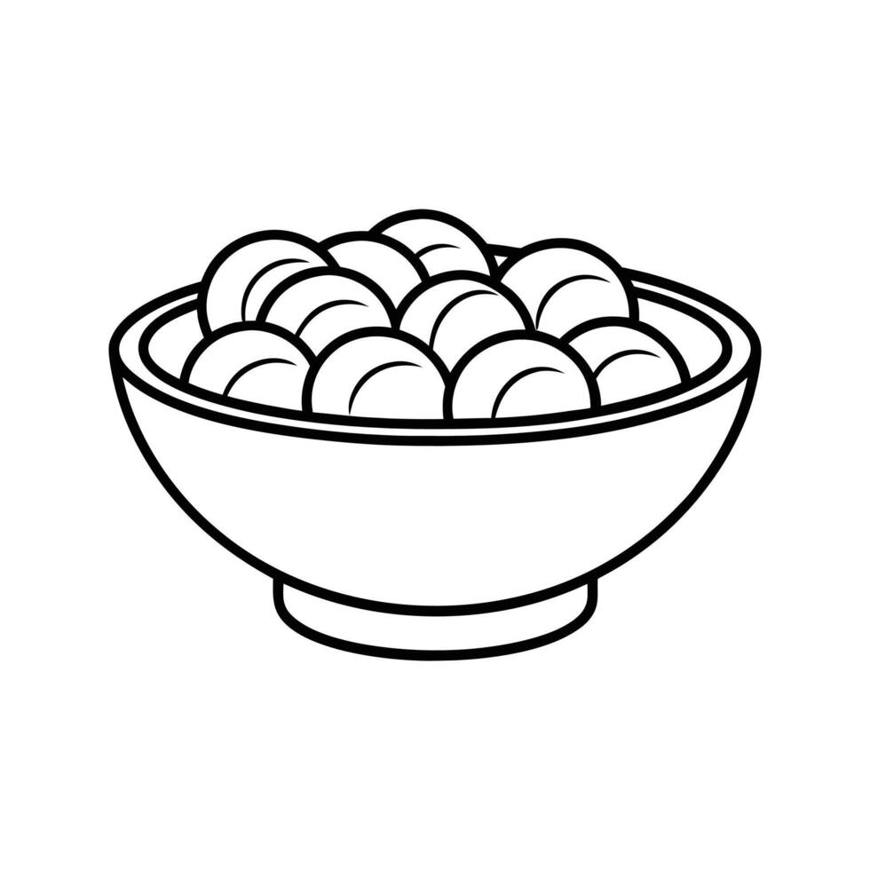 Line Art Bowl Filled with Round Objects black and white vector
