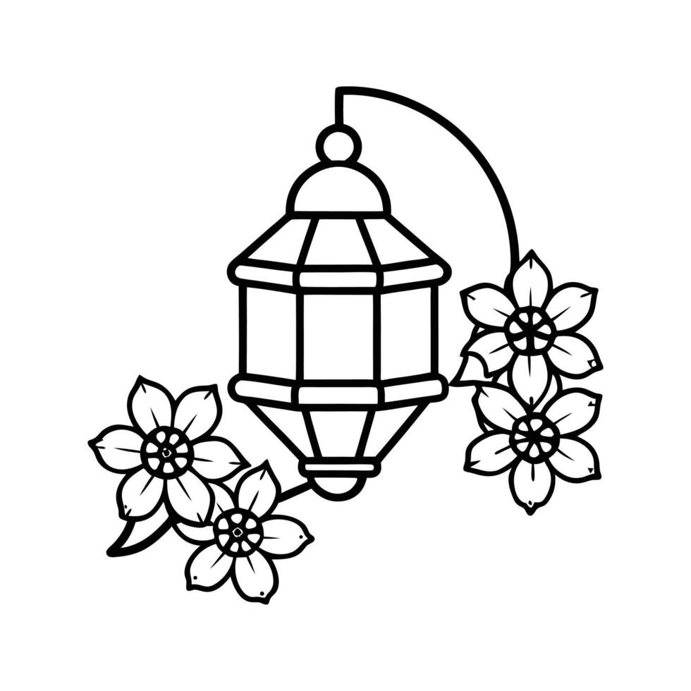 Black Line Art Lantern with Flowers Floral Design Element vector