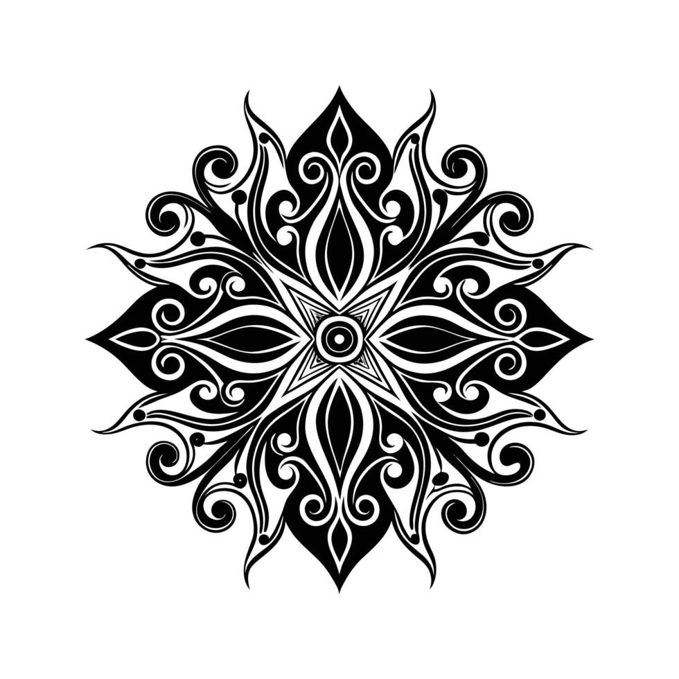Intricate black and white mandala design with floral and swirl decorative elements vector