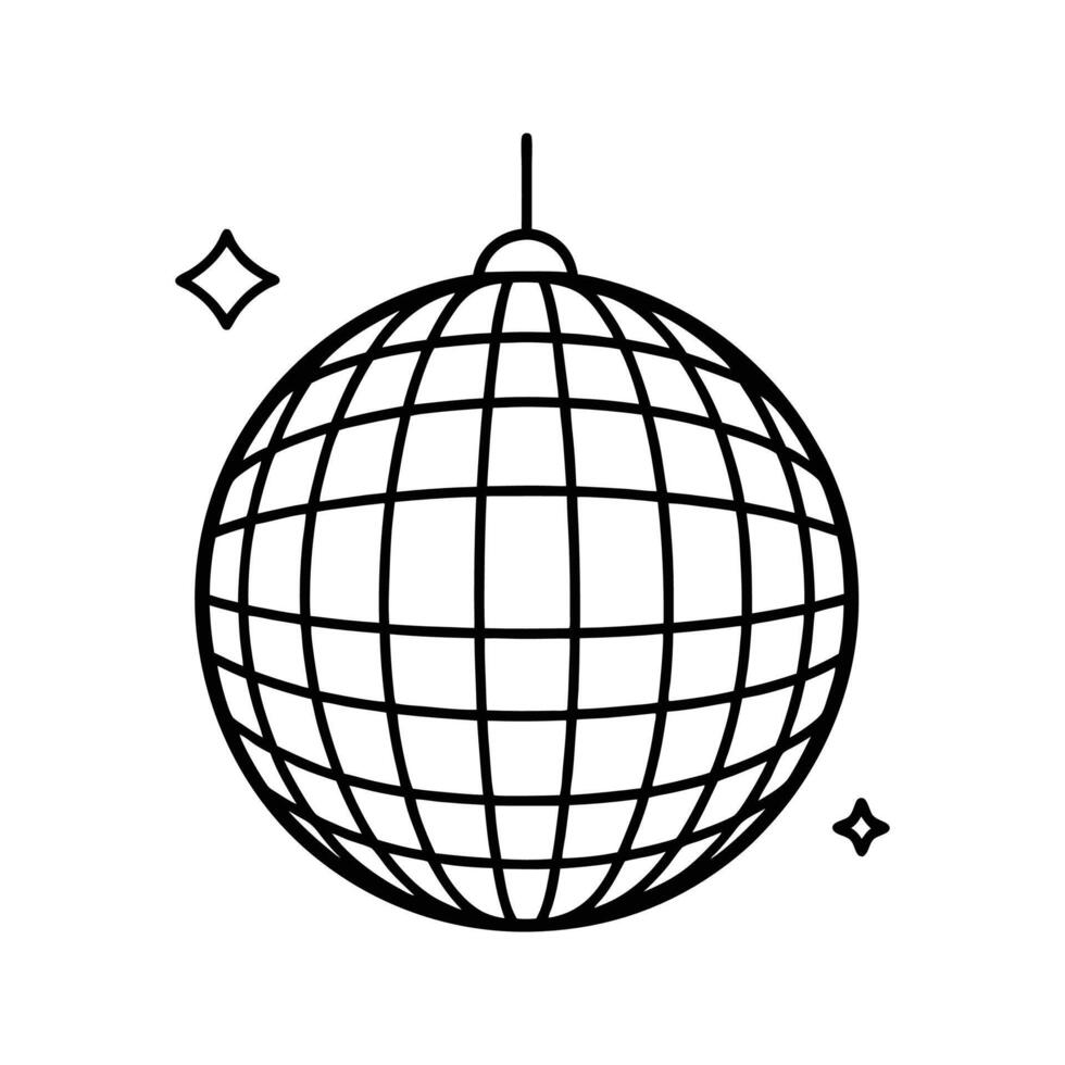 Black Line Art Disco Ball Icon with Sparkles mirror ball vector