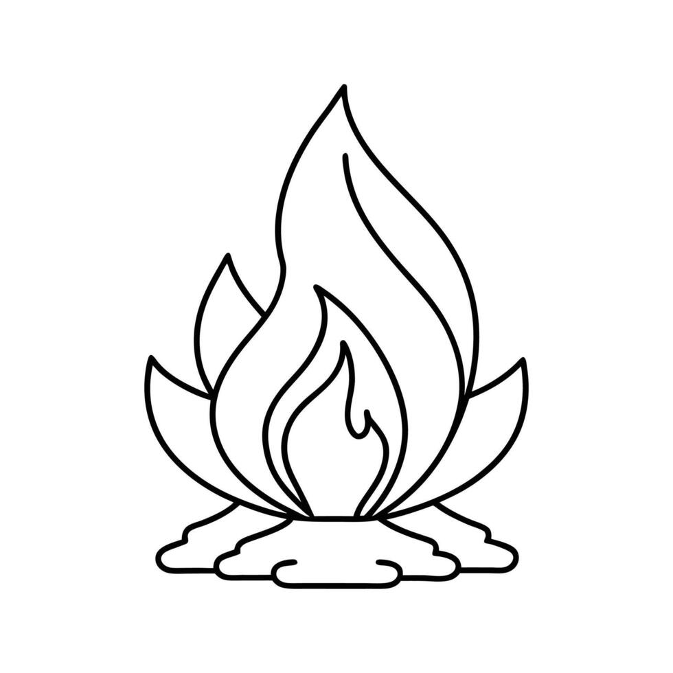 Black Line Art Campfire Flame Illustration white vector