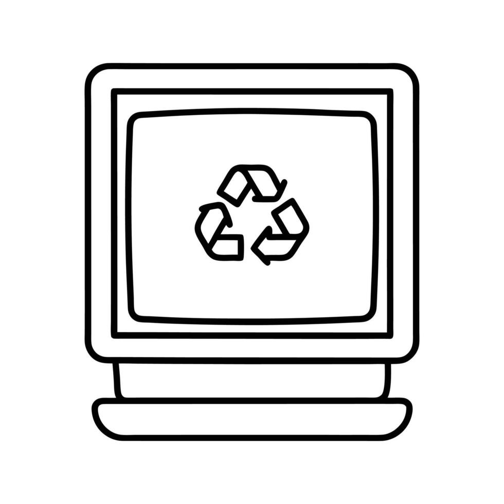 Outline Icon Old Monitor Screen Recycle Symbol recycling vector