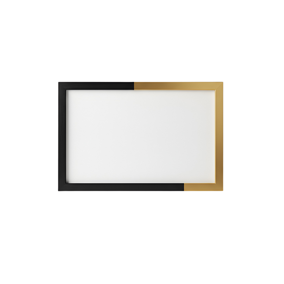 Close up of a rectangular frame with black and gold sides on transparent background png