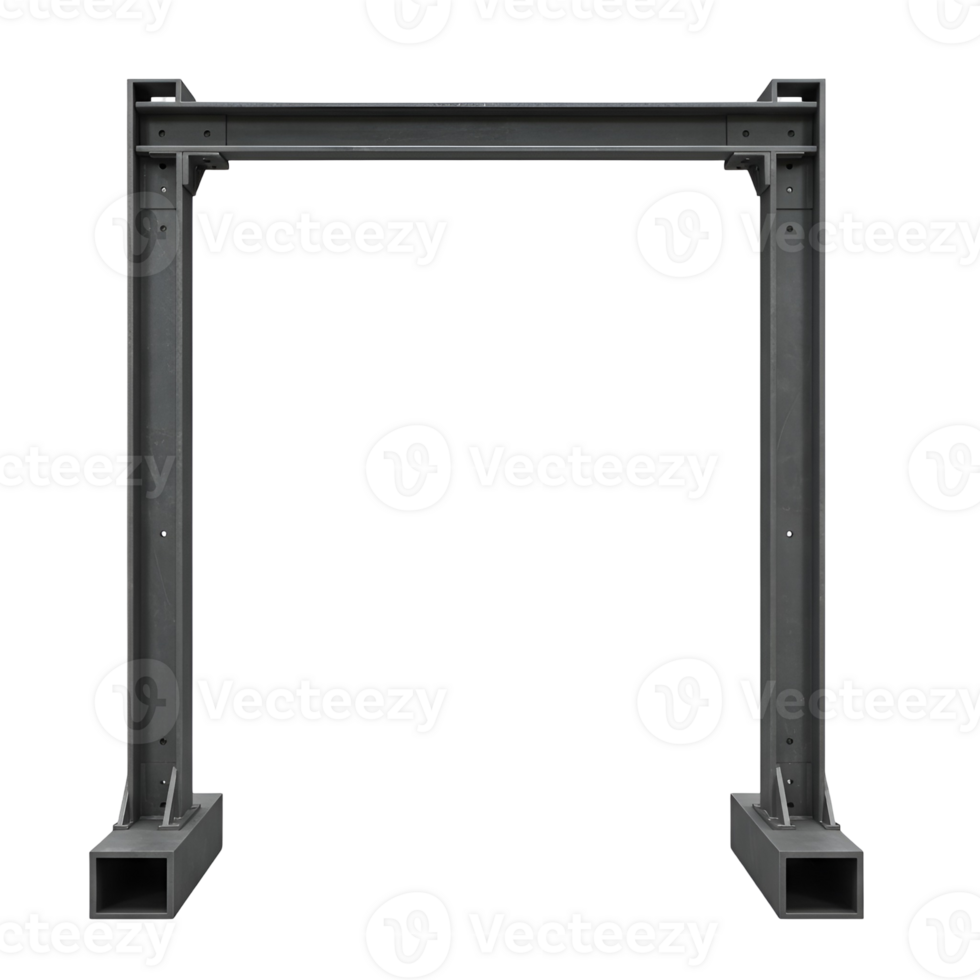 Isolated metal frame structure with rectangular base supports on transparent background png