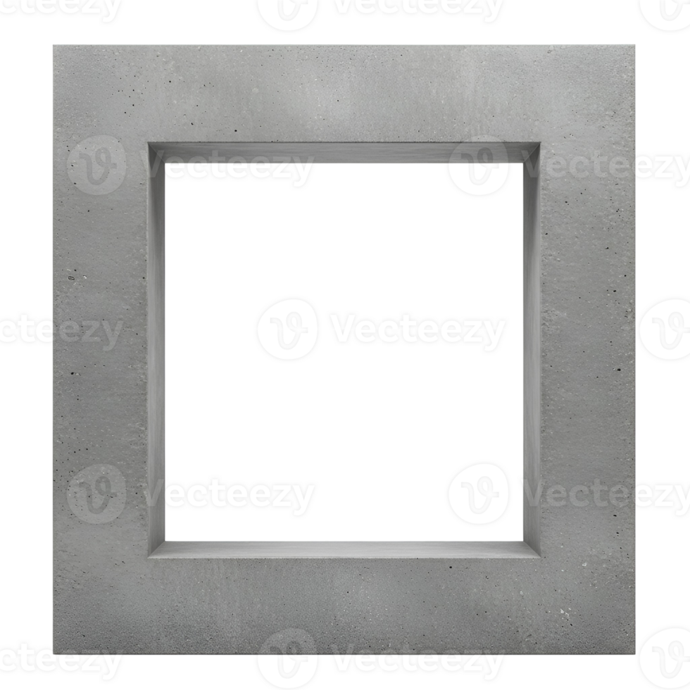 A gray square frame with a smooth inner edge surrounding a white square center on transparent background png