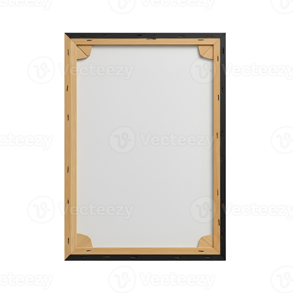 A canvas frame with a wooden inner frame and a white outer frame on transparent background png
