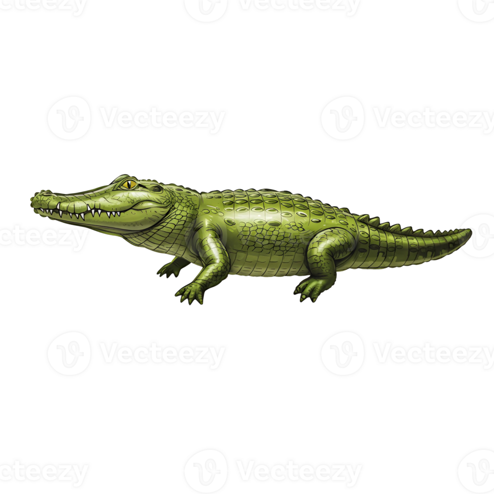 Illustration of a green reptile with sharp teeth and scales on transparent background png