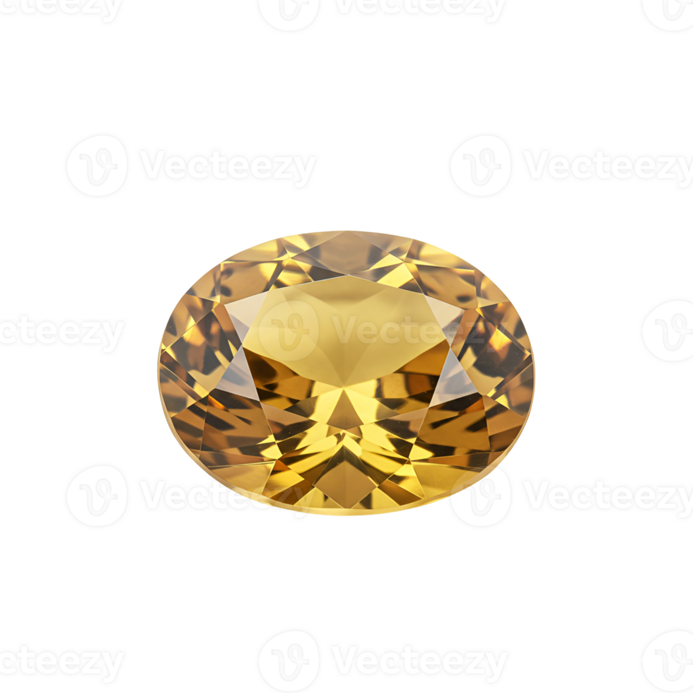 A single yellow gemstone with many facets is centered in the image on transparent background png