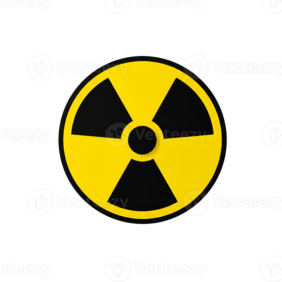 A yellow radiation symbol with triangular sections and a center circle on transparent background png