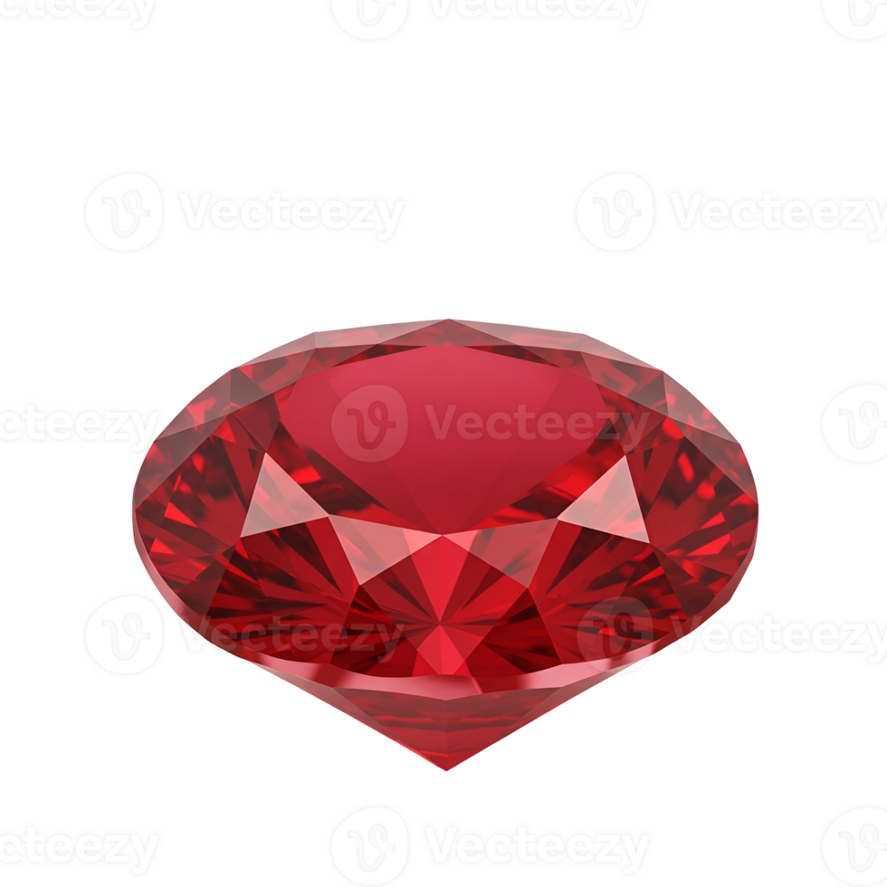 A luminous close up of a faceted ruby gem with a deep crimson color on transparent background png