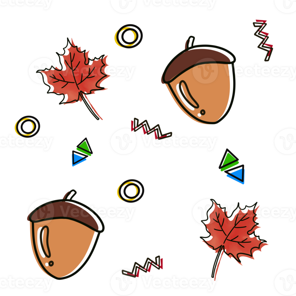 Autumn acorns and maple leaves pattern png