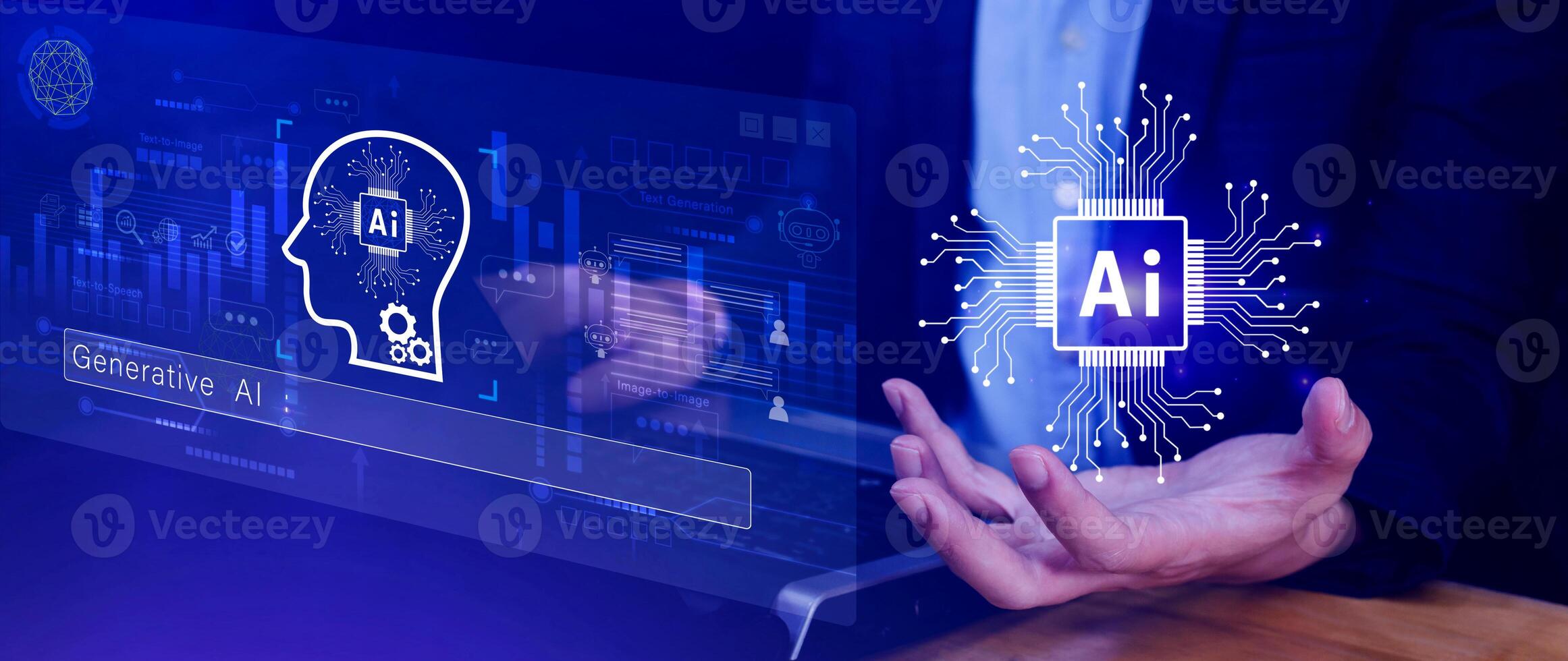 concept, using technology for working tools. Chat with AI, using technology smart robot AI, artificial intelligence to generate something. generative, ai photo