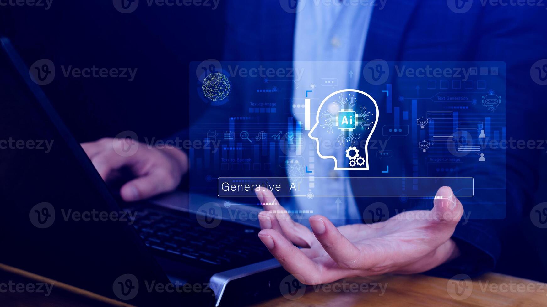 concept, using technology for working tools. Chat with AI, using technology smart robot AI, artificial intelligence to generate something. ai photo