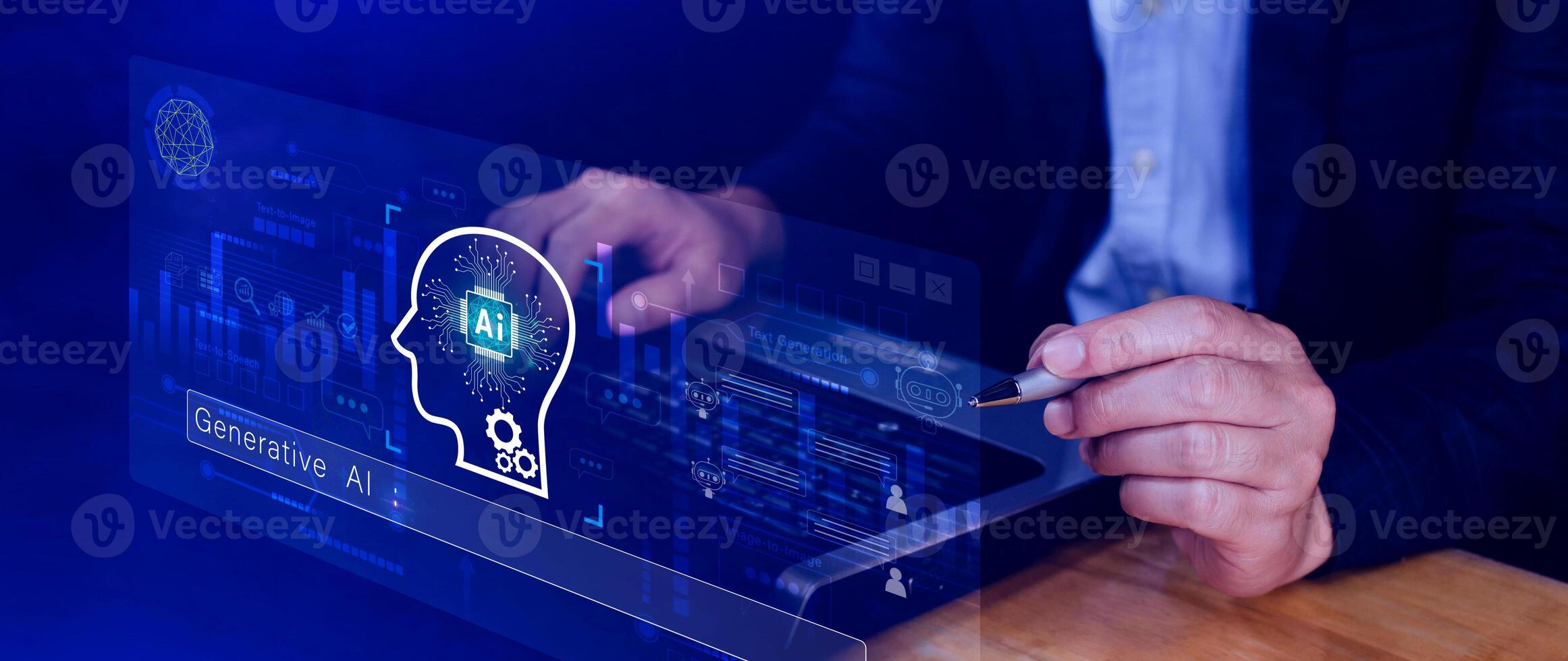 concept, using technology for working tools. Chat with AI, using technology smart robot AI, artificial intelligence to generate something. ai chat photo