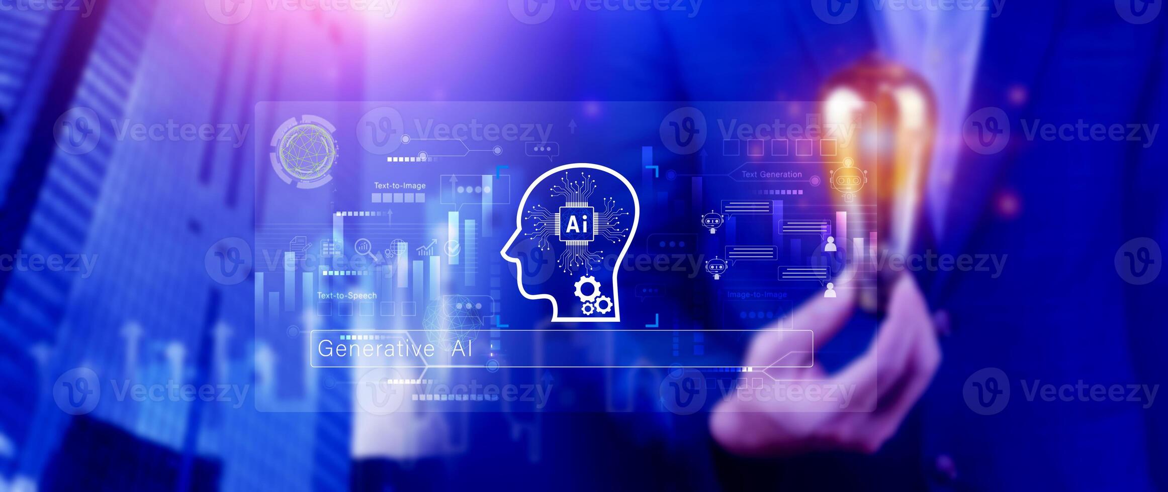 concept, using technology for working tools. Chat with AI, using technology smart robot AI, artificial intelligence to generate something. photo