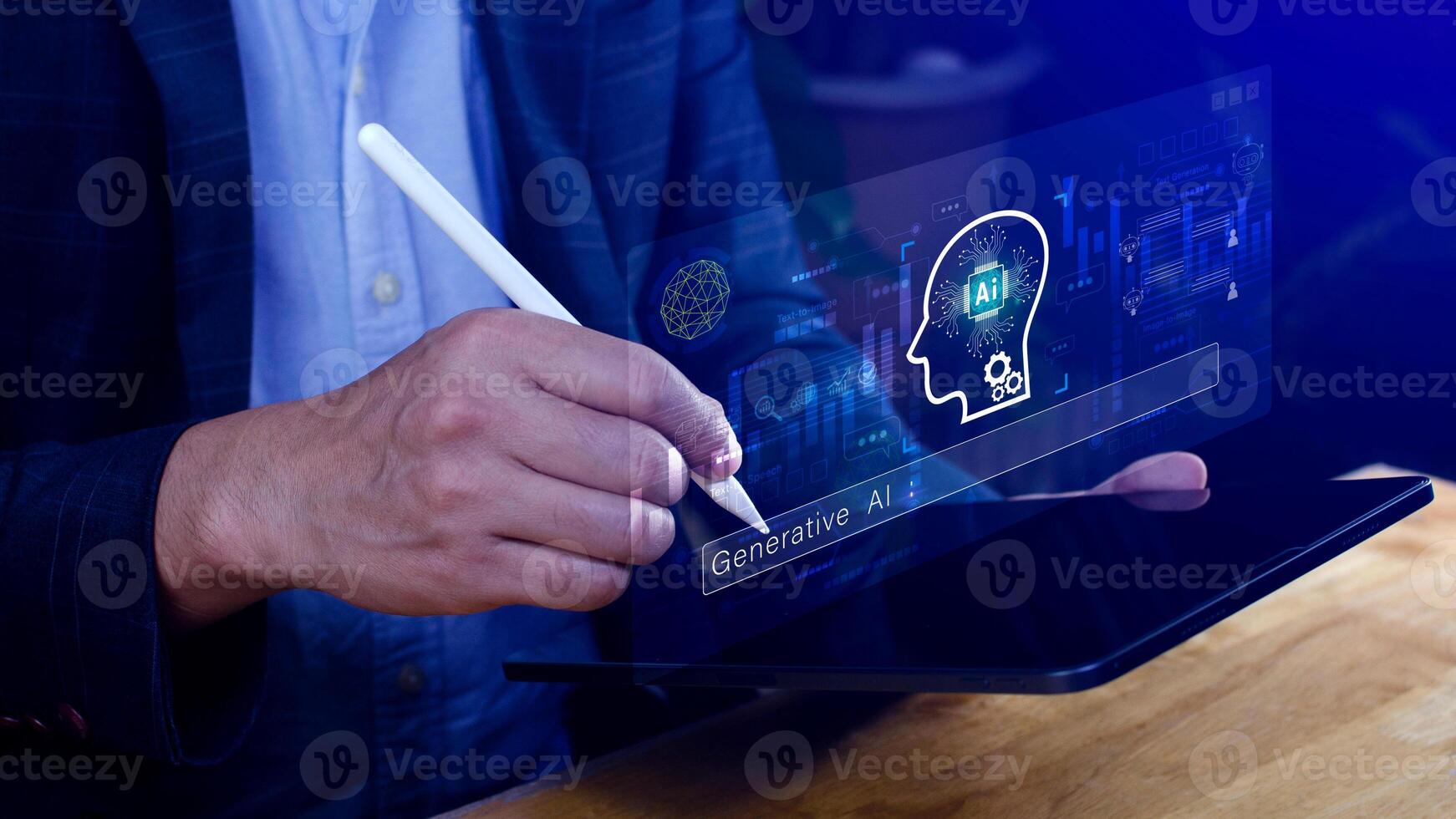 concept, using technology for working tools. Chat with AI, using technology smart robot AI, artificial intelligence to generate something. chat bot photo