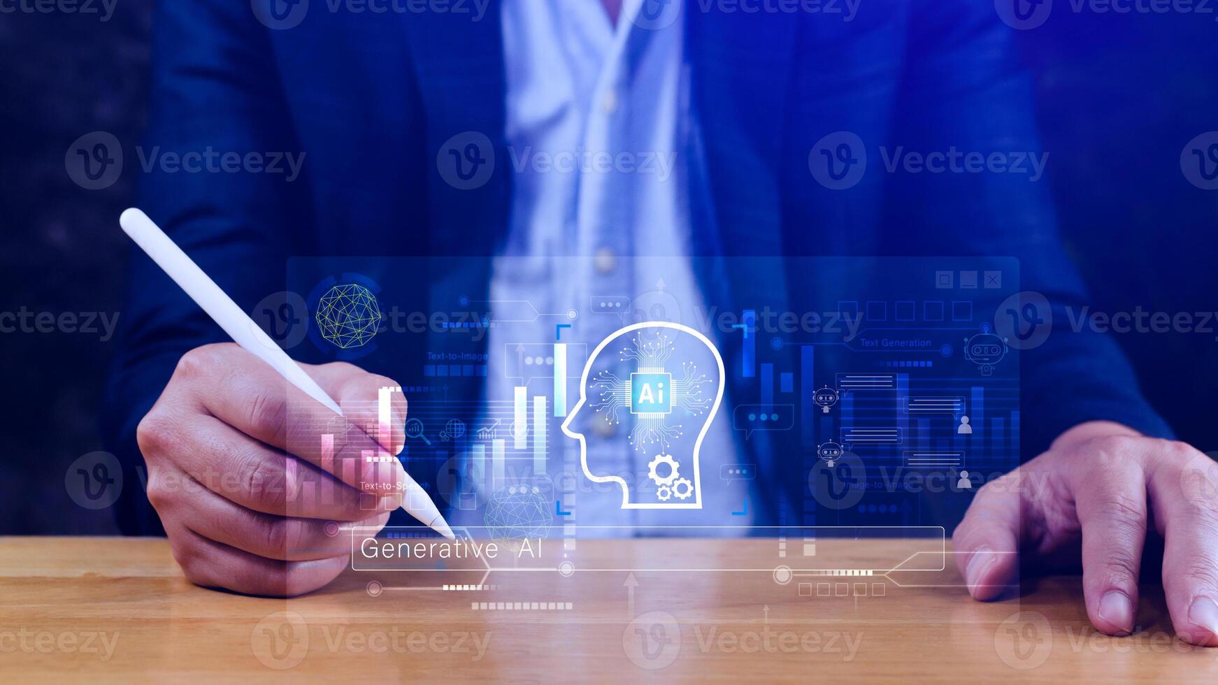 concept, using technology for working tools. Chat with AI, using technology smart robot AI, artificial intelligence to generate something. tech photo