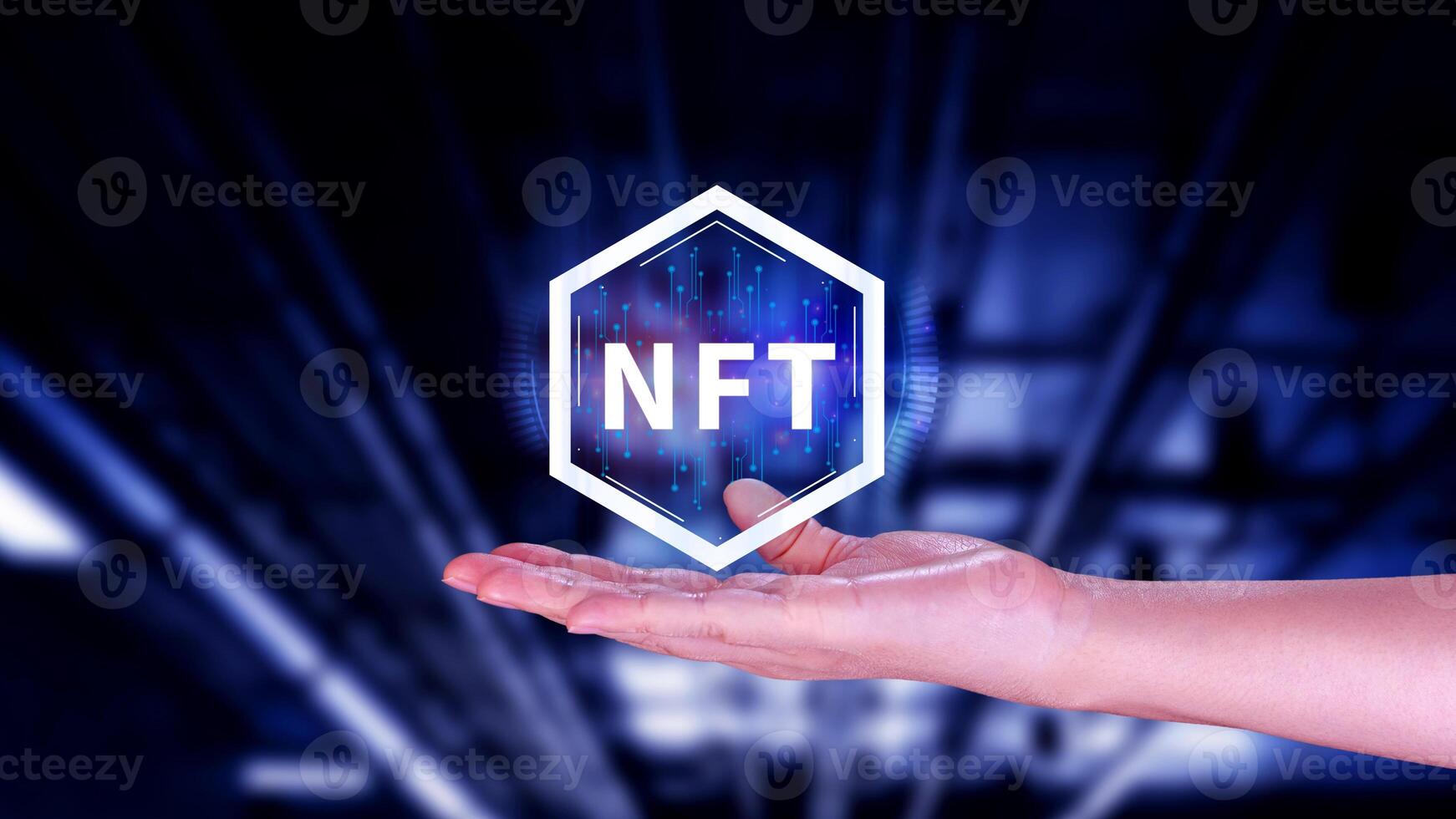 NFT non fungible token for crypto art blockchain technology concept. , investing or trading NFT on cryptocurrency, digital asset, art work and digital ledger. photo