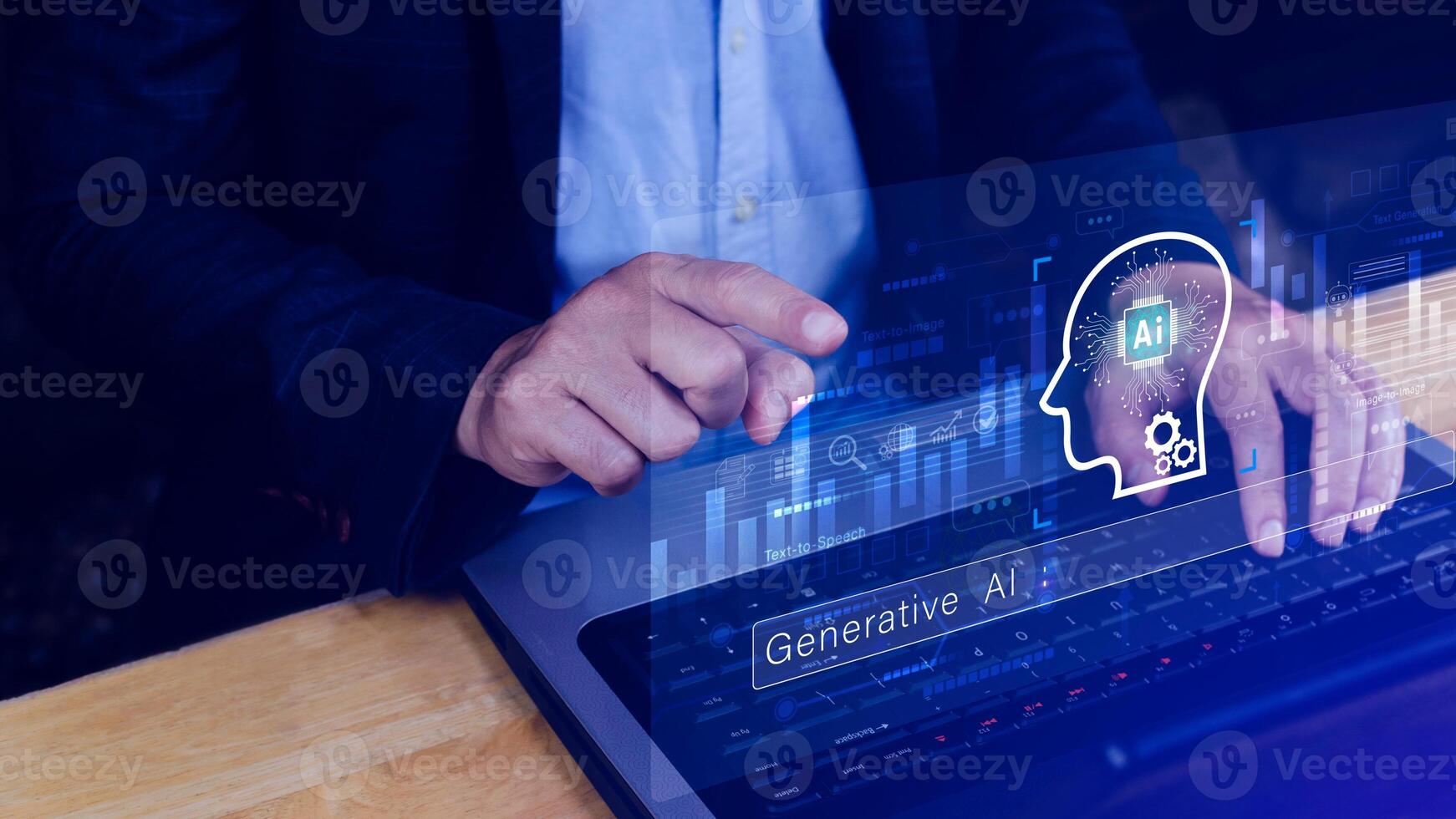 concept, using technology for working tools. Chat with AI, using technology smart robot AI, artificial intelligence to generate something. bot photo