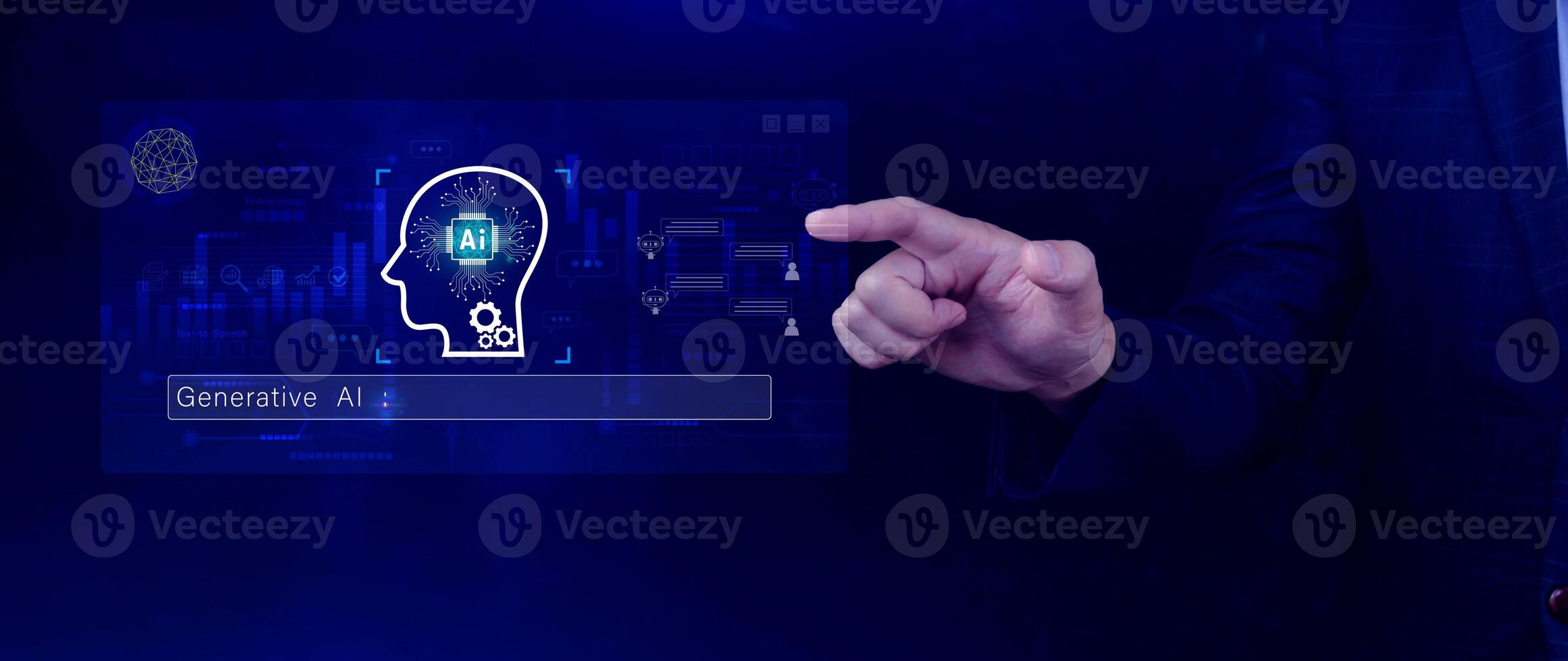 concept, using technology for working tools. Chat with AI, using technology smart robot AI, artificial intelligence to generate something photo