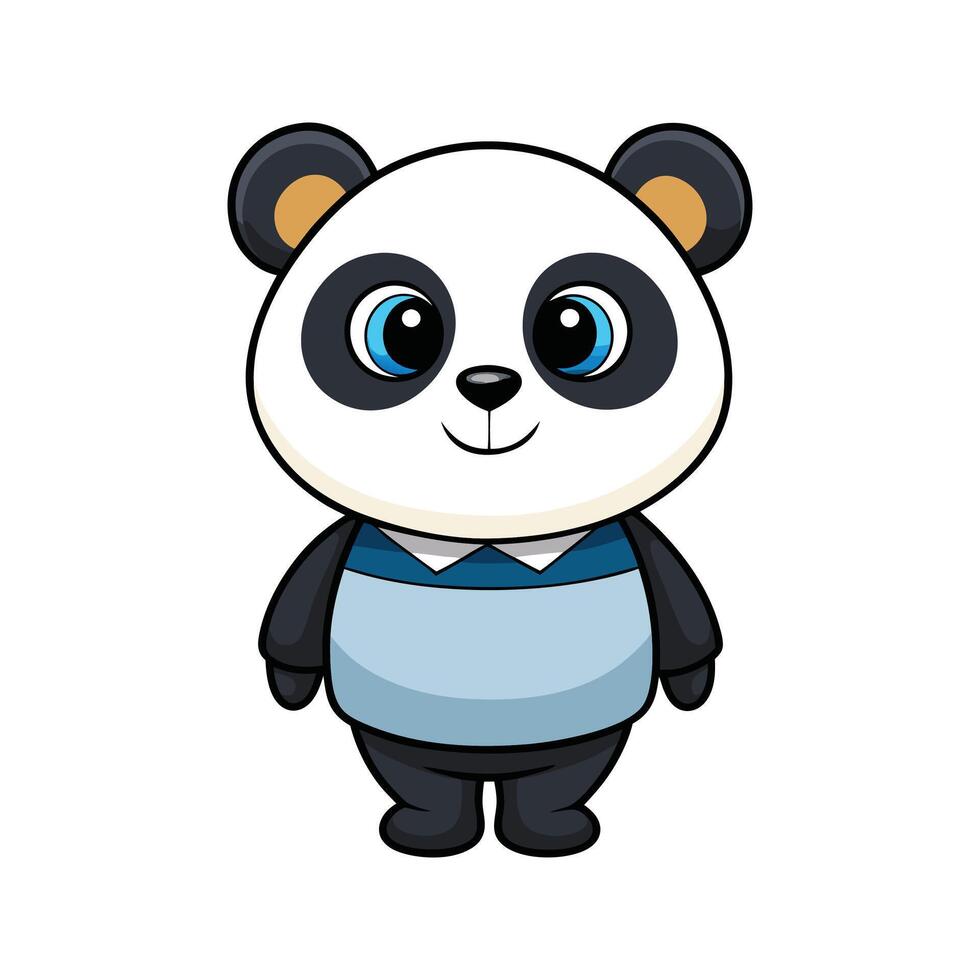 Adorable cartoon panda wearing a blue sweater isolated on a white background vector