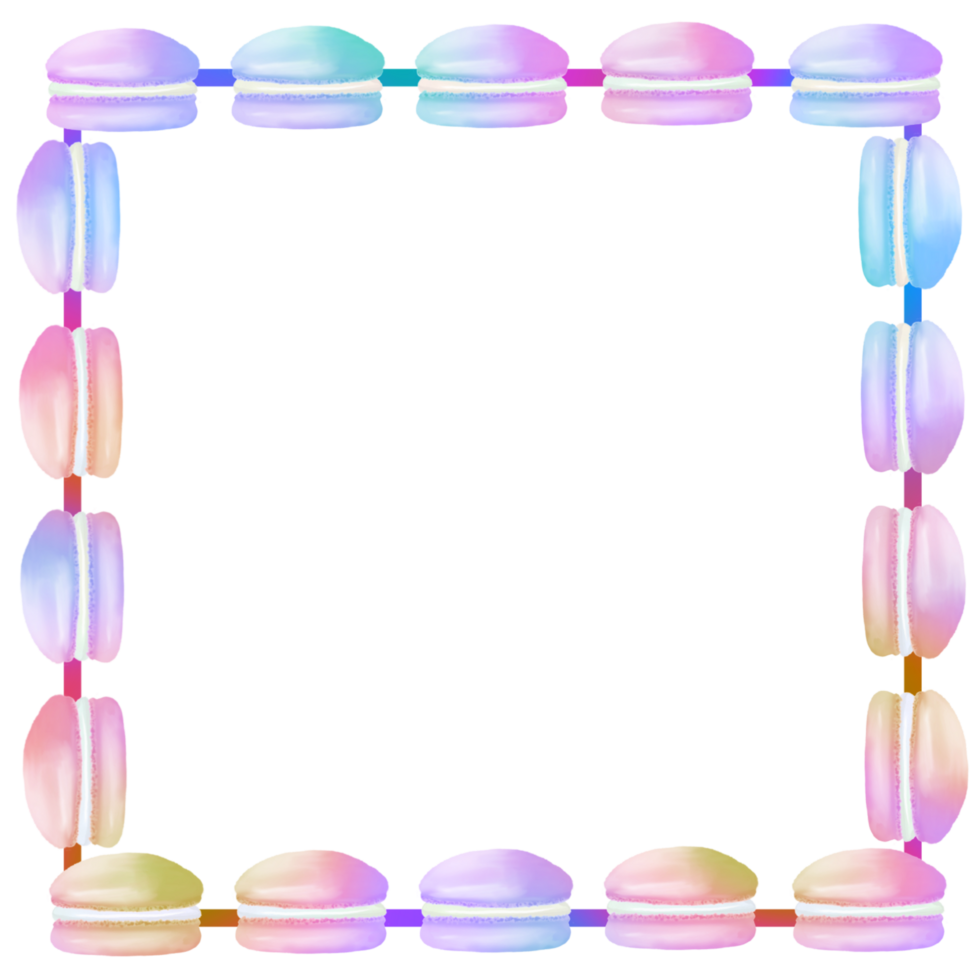 A Colorful Frame Made of Macarons on a transparent background png