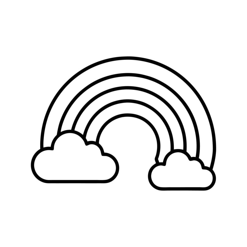 Black Line Art Rainbow Clouds Simple Icon white vector