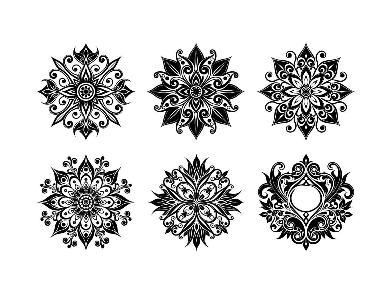Collection of six elegant black and white floral and ornamental design elements vector