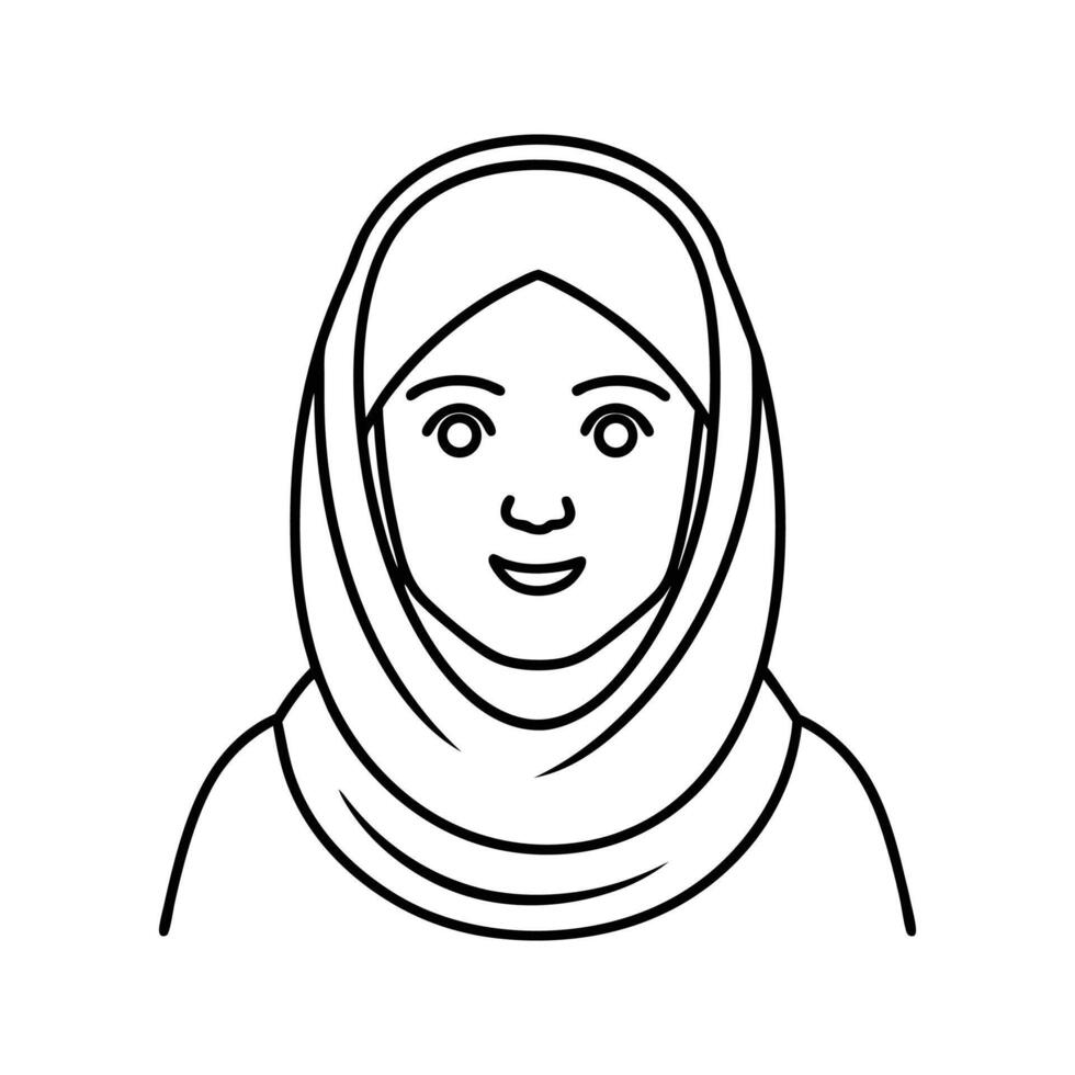Woman Wearing a Hijab Simple Line Art Illustration vector