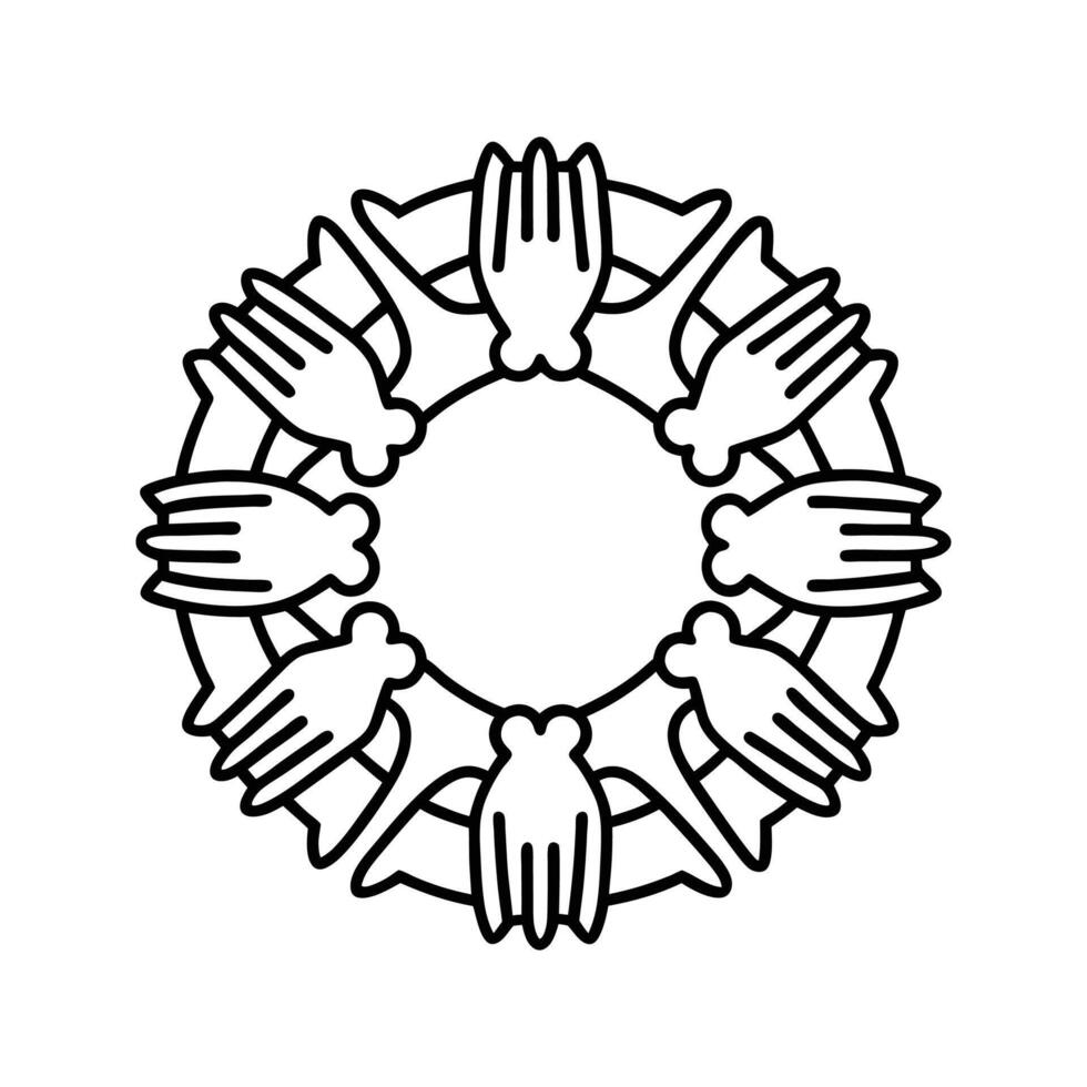 Black Line Art Circular Design Eight Hands Unity Symbol vector