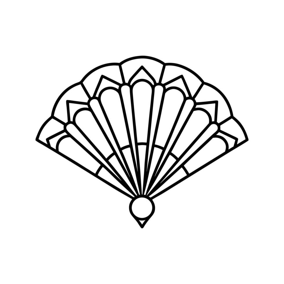 Black Line Art Hand Fan Design with Ornate Detailing vector