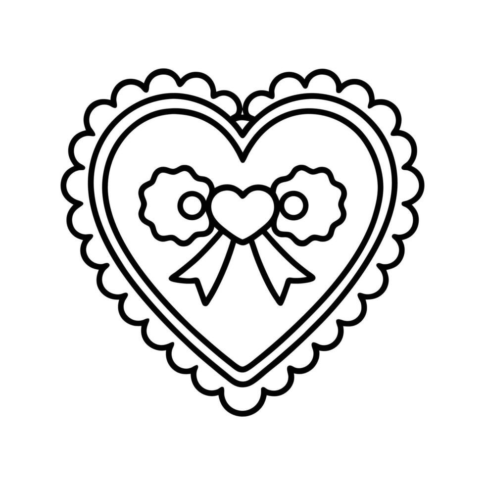 Black Line Art Scalloped Heart with Bow border ribbon vector