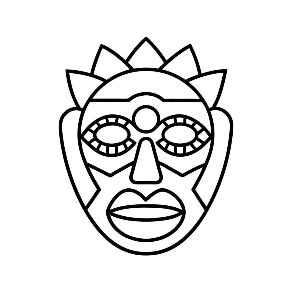 Black Outline Tribal Mask Geometric Design African Art vector