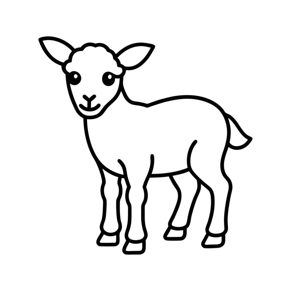 Black Line Drawing Cute Baby Lamb Standing sheep baby animal vector