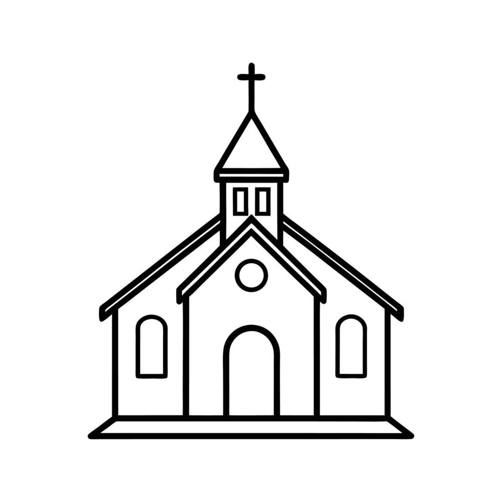 Simple Line Drawing Black Church Building Icon line art vector