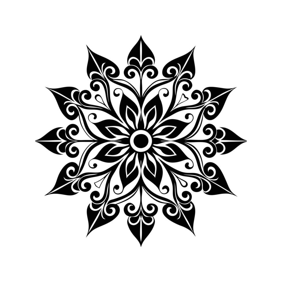 Intricate black and white floral mandala design with symmetrical ornate flourishes vector