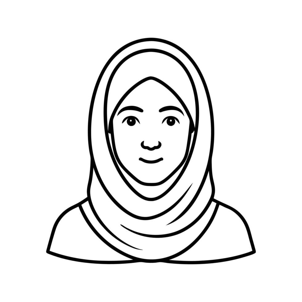Woman Wearing a Hijab Line Art Icon female portrait vector
