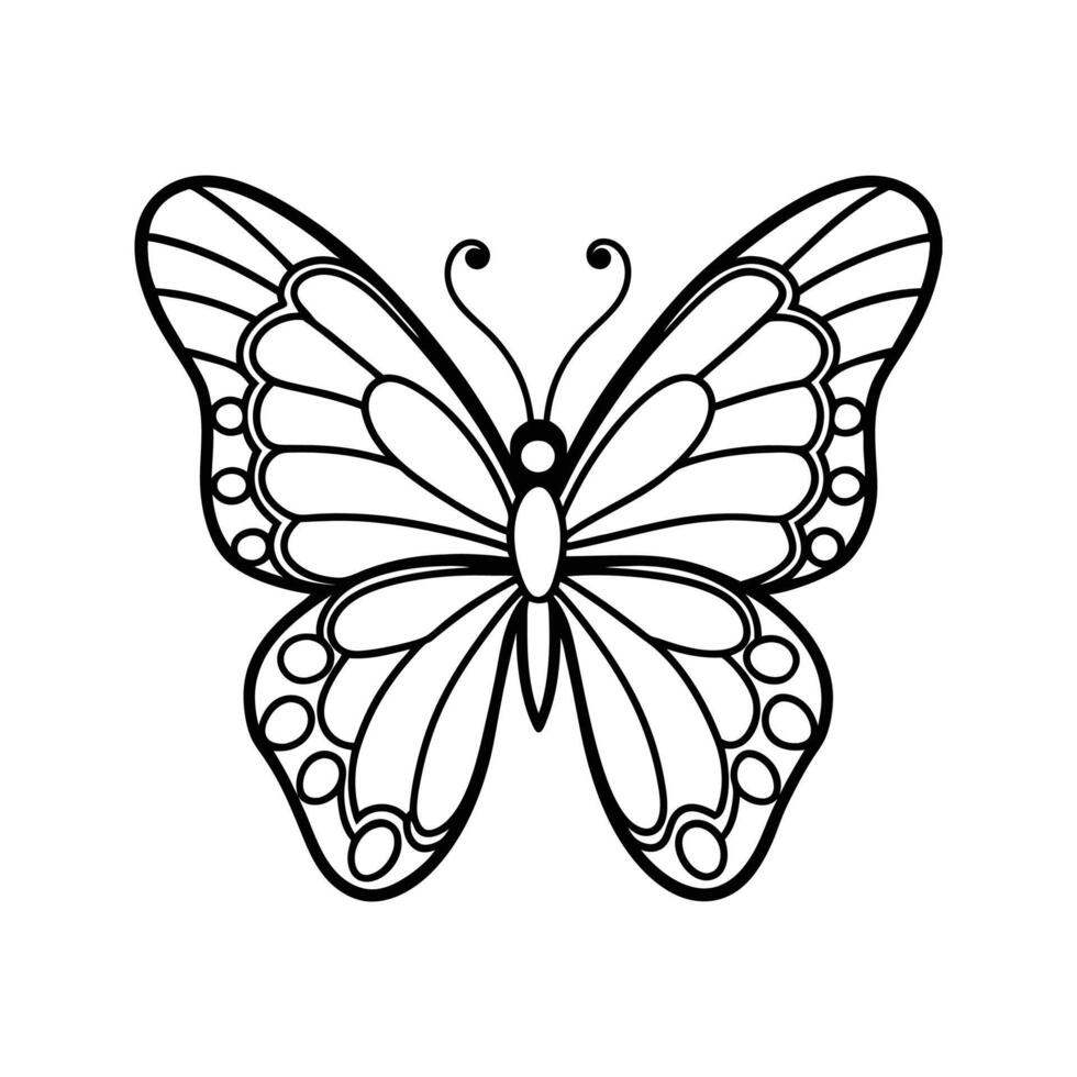 Black and White Ornate Butterfly Line Art Design element vector