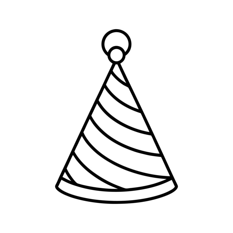 Black Outline Party Hat Icon Striped Conical Design vector