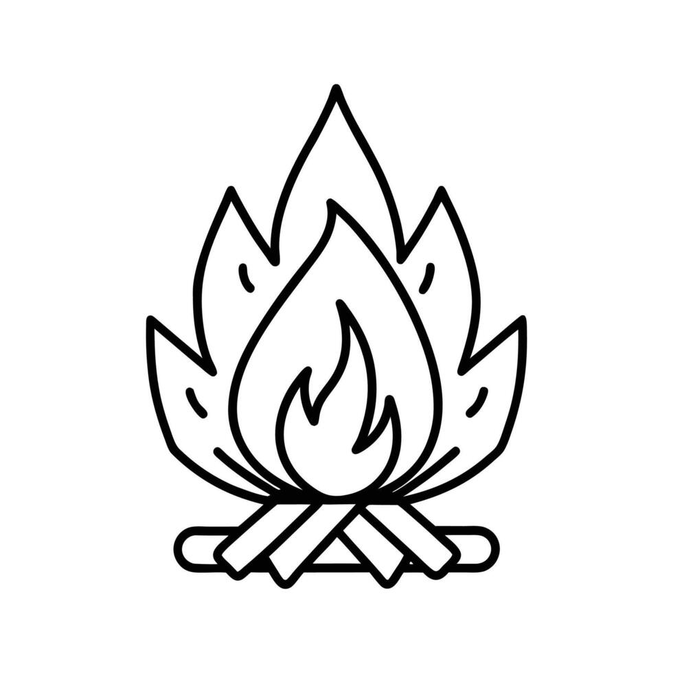 Campfire Icon Black Line Art Simple Design flames wood vector