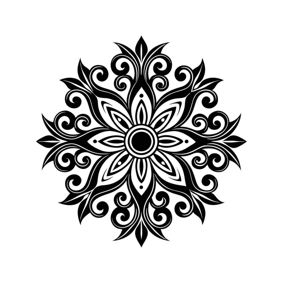 Intricate black and white floral mandala design suitable for decorative elements and backgrounds vector
