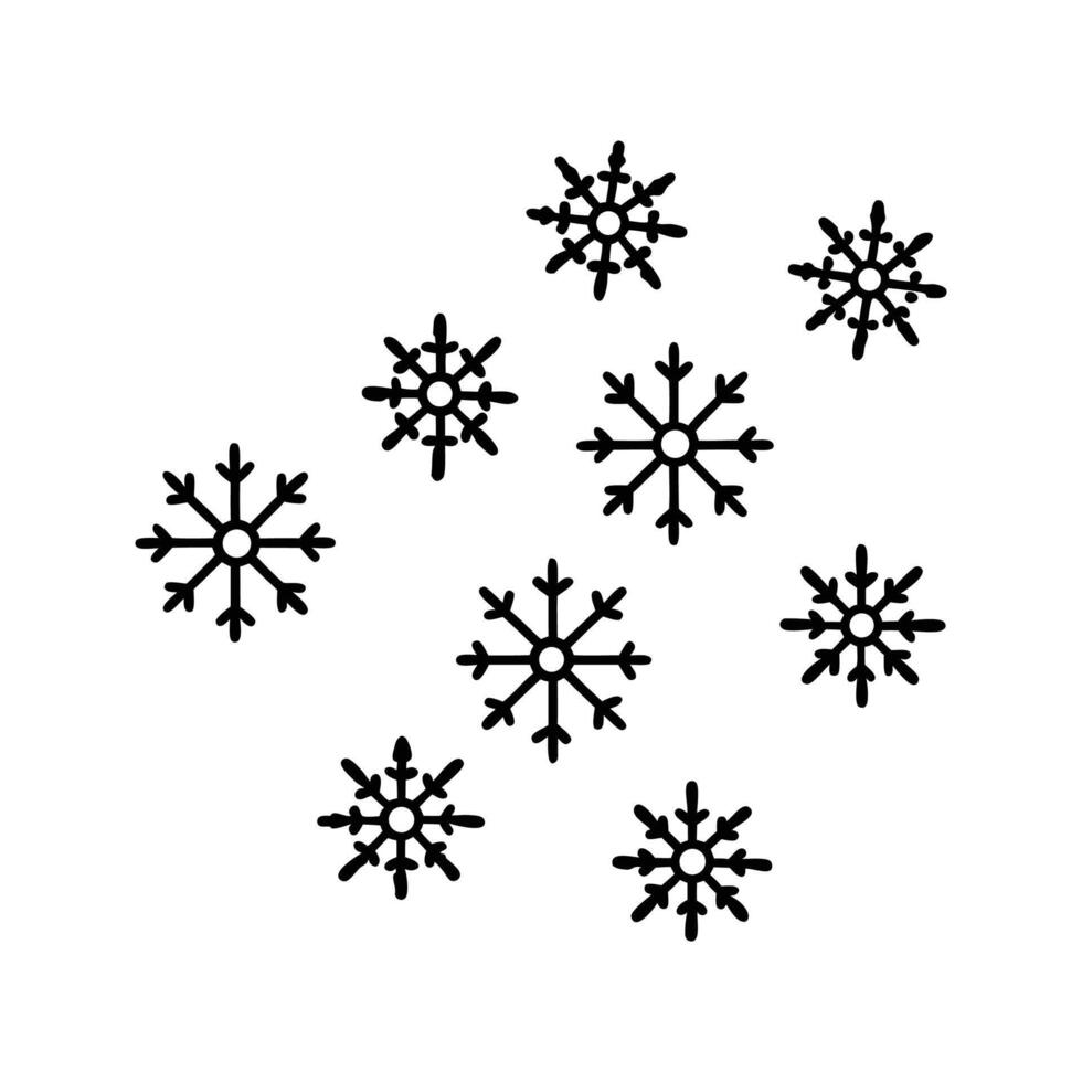 Nine Black Simple Snowflakes White Background winter vector