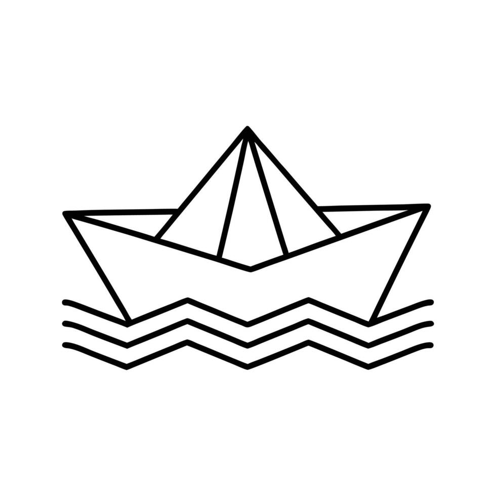 Simple Line Drawing Paper Boat on Water Waves origami boat vector