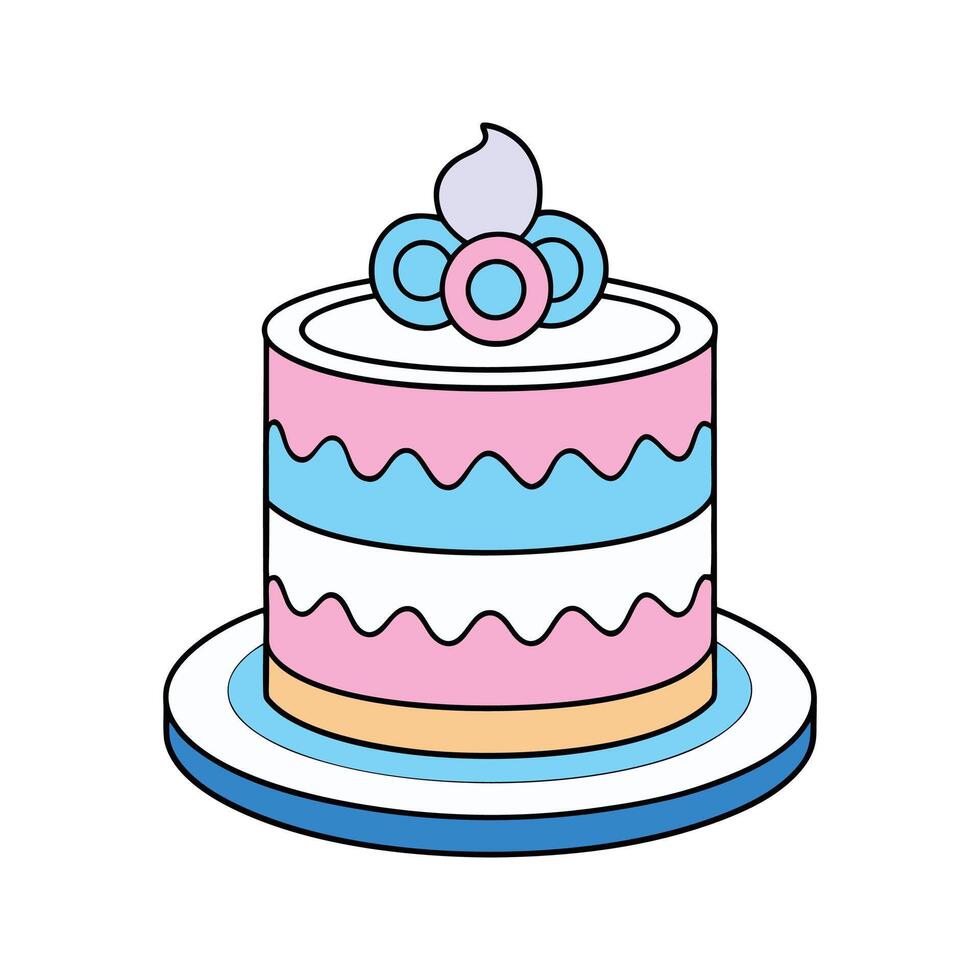Colorful cartoon layer cake with frosting and decorative elements on a white background vector